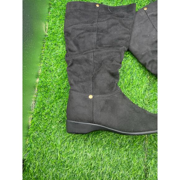 Black- Faux Suede-Thigh High Boots- Size 7 W (approx) - Picture 2 of 9